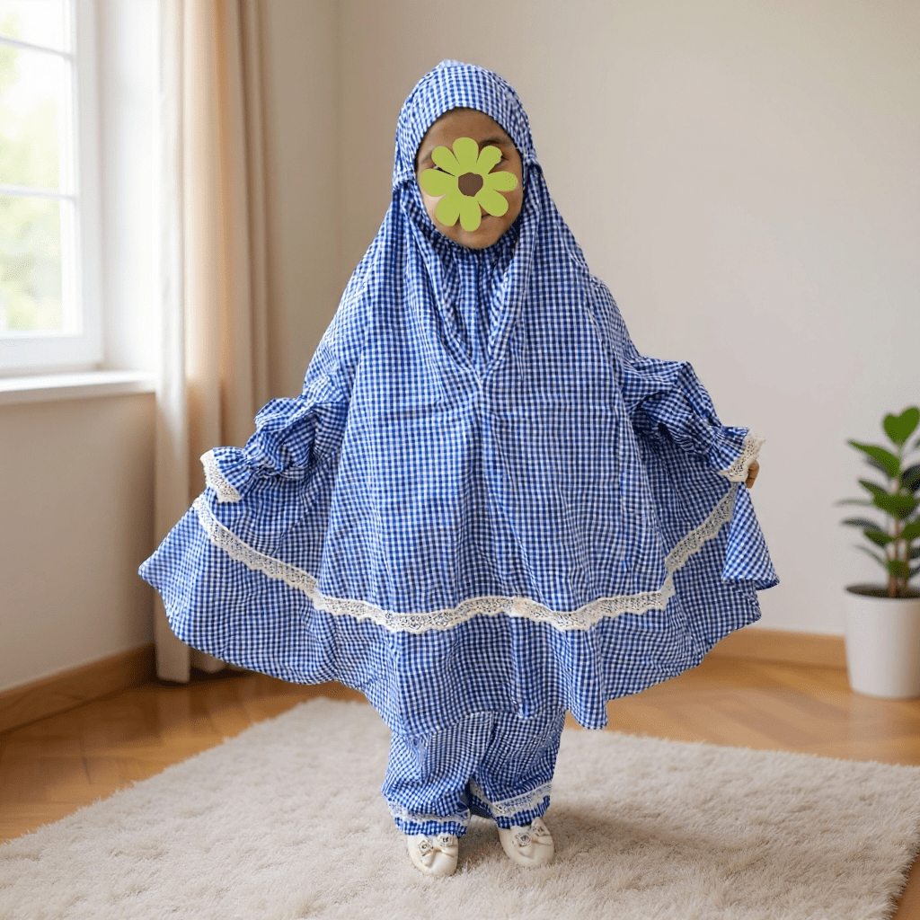 Kids mix Cotton grameen check Khimar Set KCK505