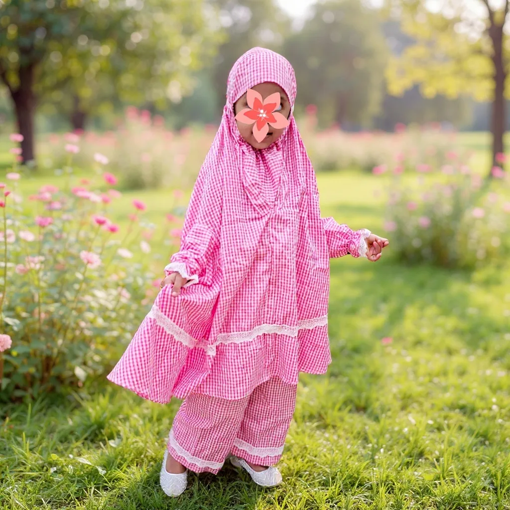 Kids mix Cotton grameen check Khimar Set KCK503